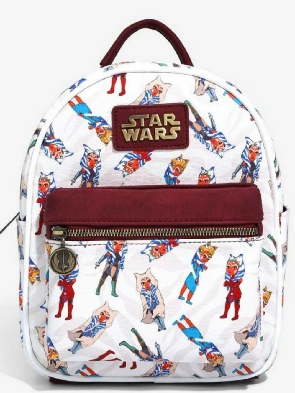 Star Wars Kids Backpack in White with Burgundy Accents & zipper charm